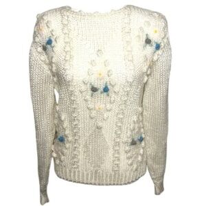 Lady Van Heusen Chunky Bobble Stitch Embroidered Floral Cottagecore Sweater VTG